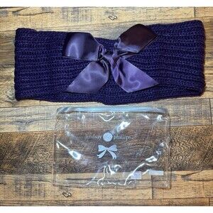 Lindsay Phillips Purple Knit Scarf w/ Satin Ribbon Tie One Size + Original Pouch